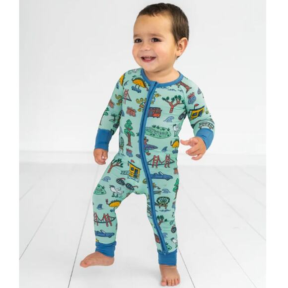 Little Sleepies Baby Green Golden State Zippy Romper Size 6-12 M - Picture 2 of 7